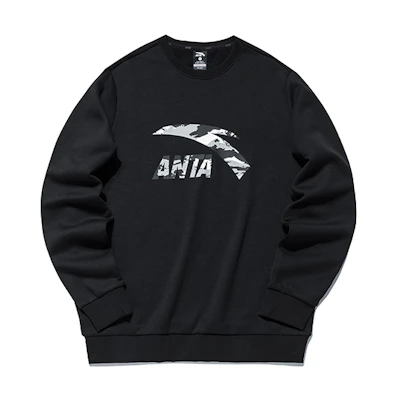 Anta Lifestyle Series Logo Print Pullover Sweatshirt Unisex Camo Black 952138736-5