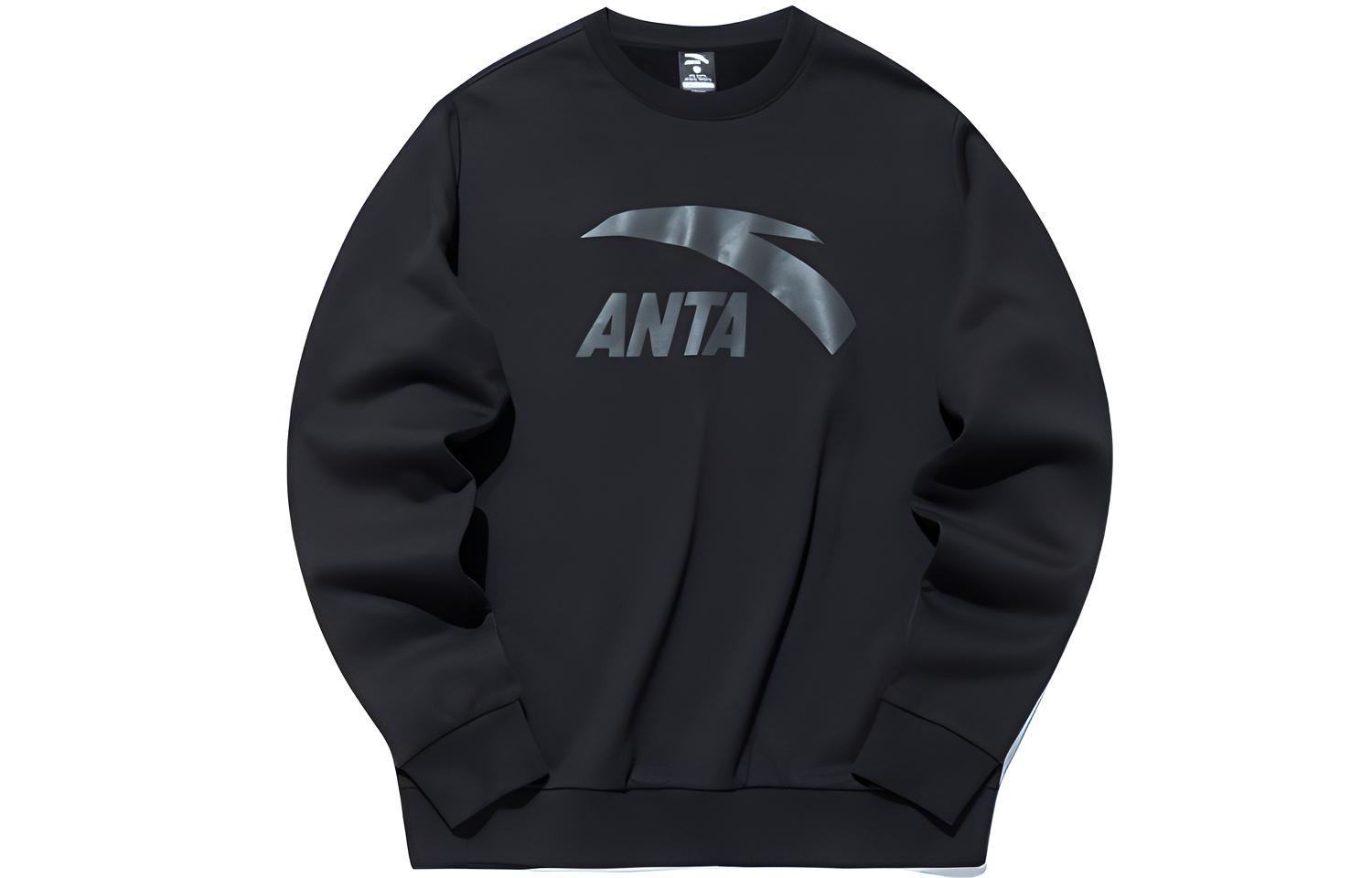 Anta Lifestyle Series Logo Print Pullover Sweatshirt Unisex Black 952138736-2
