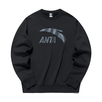 Anta Lifestyle Series Logo Print Pullover Sweatshirt Unisex Black 952138736-2