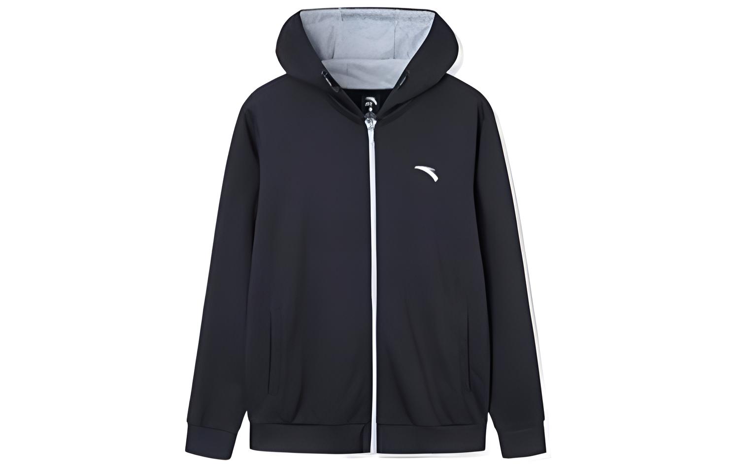 Anta Lifestyle Series Logo Print Zip-Up Hoodie Jacket Black - 952118716-2