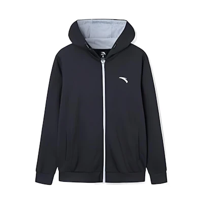 Anta Lifestyle Series Logo Print Zip-Up Hoodie Jacket Black - 952118716-2