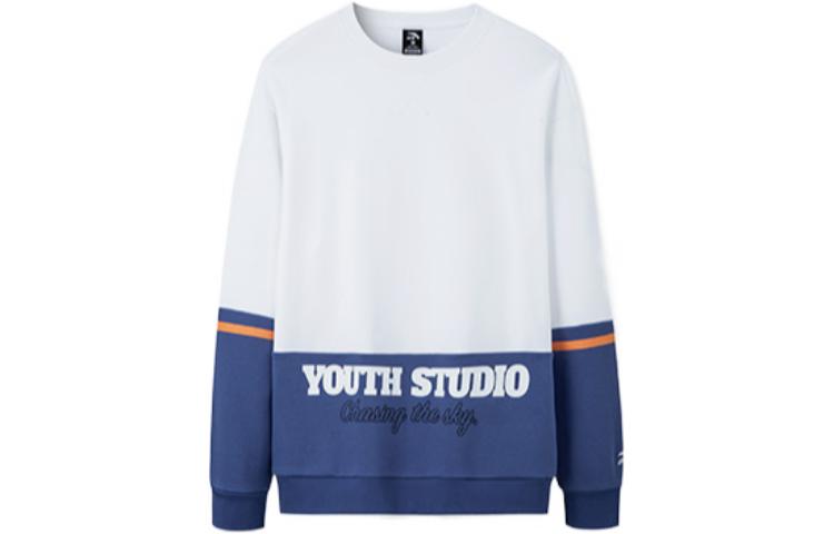 Anta Lifestyle Series Patchwork Letter Print Pullover Sweatshirt White Unisex 952238706-2