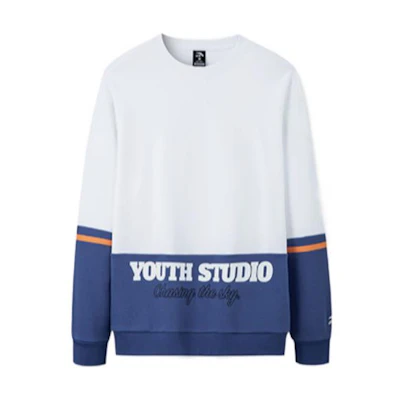 Anta Lifestyle Series Patchwork Letter Print Pullover Sweatshirt White Unisex 952238706-2