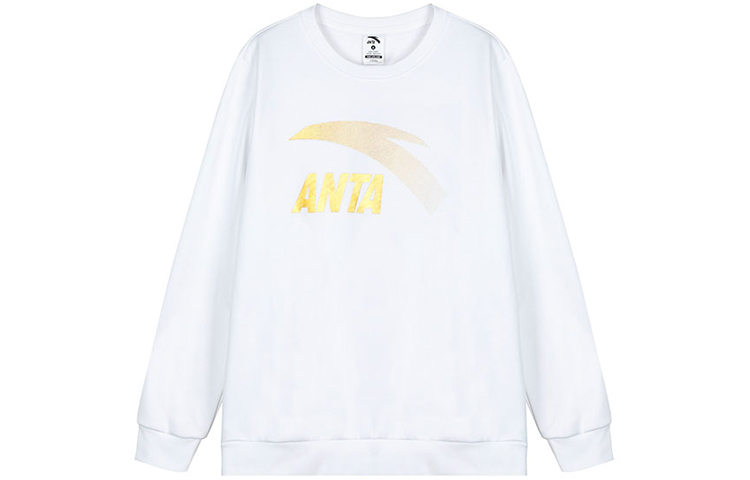 Anta Lifestyle Series Plain Pullover Fleece Crewneck Sweatshirt White/Gold Men 952418719-2