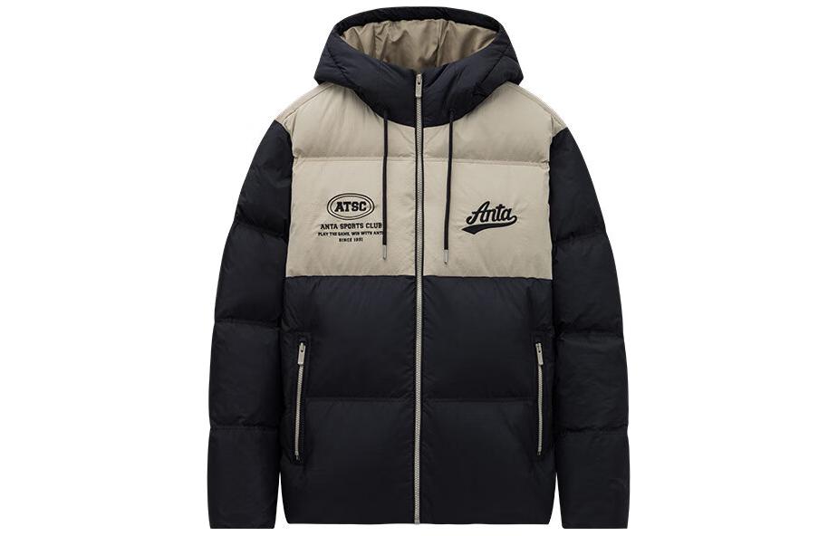 Anta Lifestyle Series Thick Hooded Jacket with Letters Patchwork - Black 152348920-4