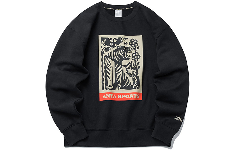 Anta Lifestyle Series Tiger Graphic Pullover Sweatshirt Unisex - Black 152218730-3