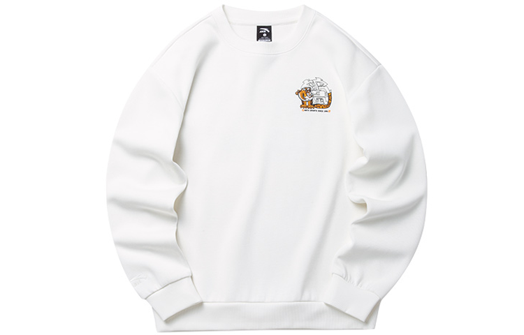 Anta Lifestyle Series Tiger Print Loose Pullover Sweatshirt Unisex White 952218703-2