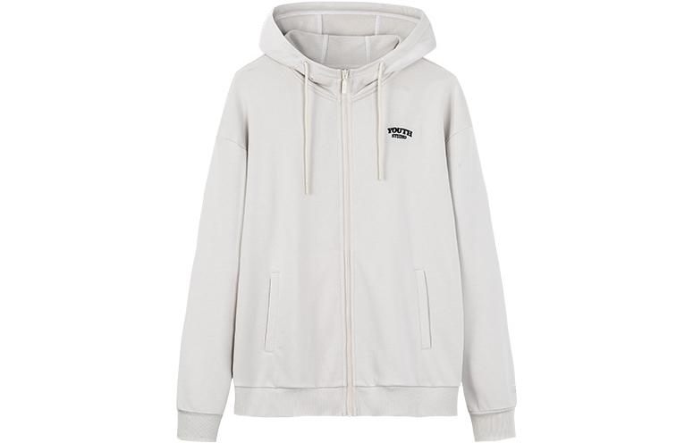 Anta Lifestyle Series Unisex Beige Zip-Up Logo Hoodie Jacket 952238719-1
