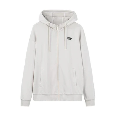 Anta Lifestyle Series Unisex Beige Zip-Up Logo Hoodie Jacket 952238719-1