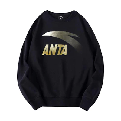 Anta Lifestyle Solid Color Crewneck Pullover Fleece Sweatshirt Men Black Gold 952418719-1