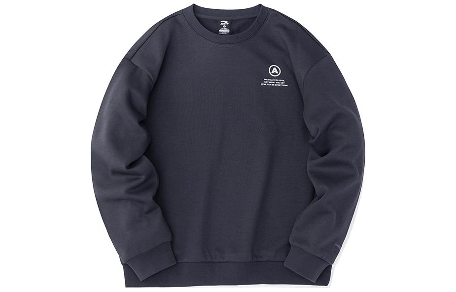 Anta Lifestyle Solid Color Logo Crewneck Fleece Sweatshirt Unisex Black 952248709-4