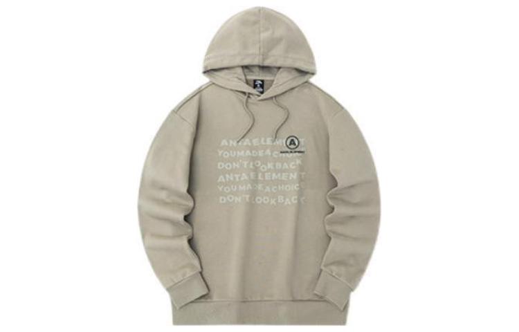 Anta Lifestyle Solid Letter Print Hoodie Drawstring Unisex - Withered Wood Color 952238717-4