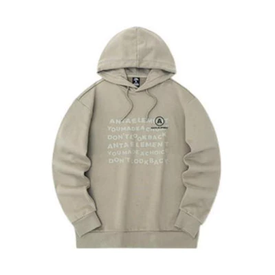 Anta Lifestyle Solid Letter Print Hoodie Drawstring Unisex - Withered Wood Color 952238717-4