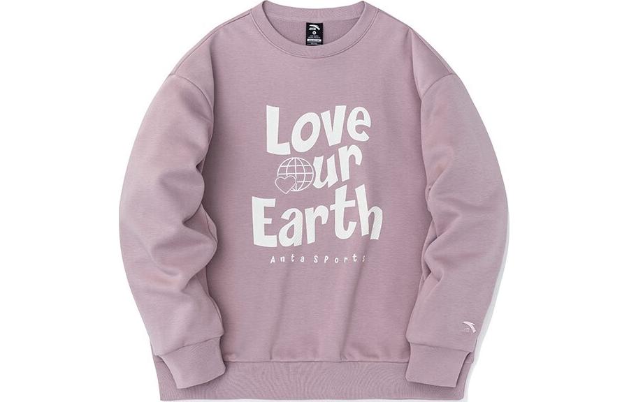 Anta Lifestyle Unisex Fleece Letter Crewneck Sweatshirt Lilac Purple 952248713-3