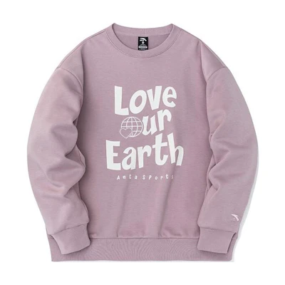 Anta Lifestyle Unisex Fleece Letter Crewneck Sweatshirt Lilac Purple 952248713-3