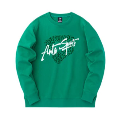 Anta Lifestyle Unisex Fleece Letter Print Sweatshirt Leopard Green 172248769-2