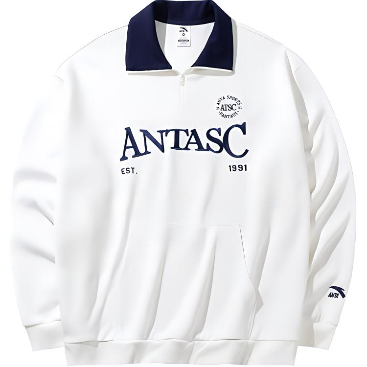 Anta Lifestyle Unisex Ivory White Breathable Casual Comfort Sweatshirt 972438707-1