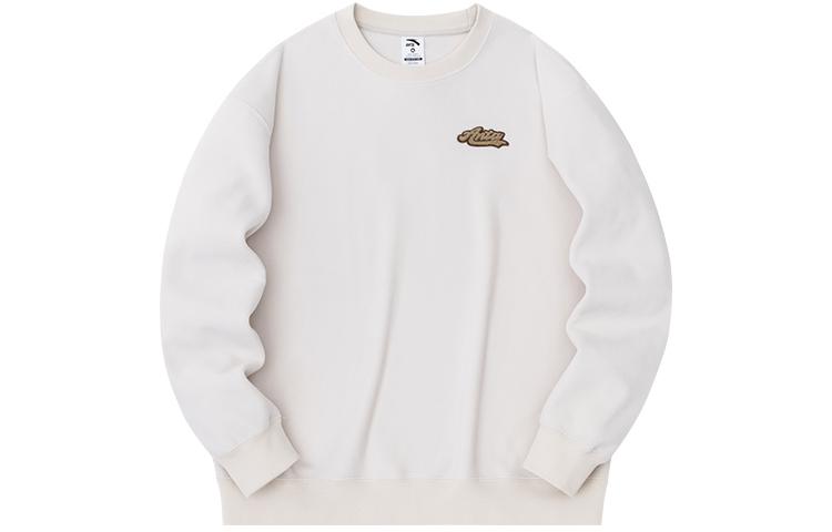 Anta Lifestyle Unisex Letter Print Crewneck Fleece Sweatshirt Sand Grey 952348707-5