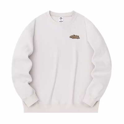 Anta Lifestyle Unisex Letter Print Crewneck Fleece Sweatshirt Sand Grey 952348707-5