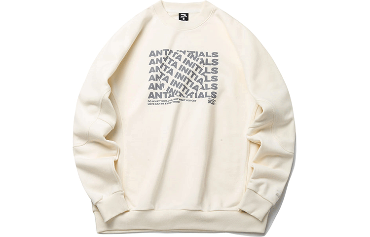 Anta Logo Print Loose Fit Crewneck Pullover Sweatshirt Couple Design - Cloud White 952218720-1