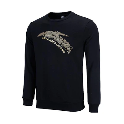 Anta Logo Print Loose Fit Pullover Sweatshirt Men’s Black 952118718-2