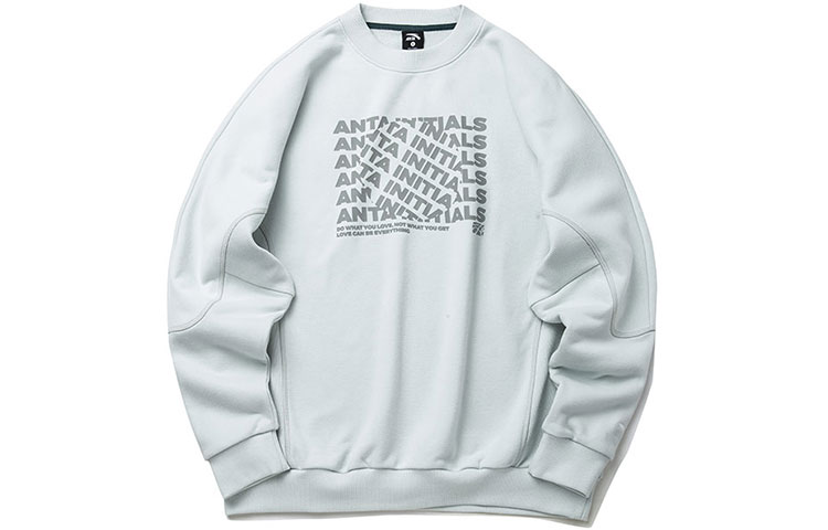 Anta Logo Print Oversized Crewneck Sweatshirt Unisex Light Teal Gray 952218720-4