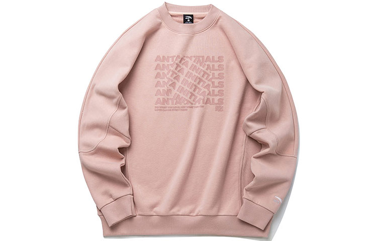 Anta Logo Print Pink Crewneck Sweatshirt Relaxed Fit Unisex 952218720-5