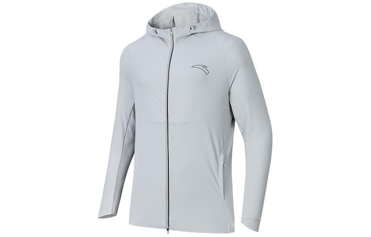 Anta Logo Print Zip-Up Hoodie Jacket - Floating Cloud Gray 152315602-1