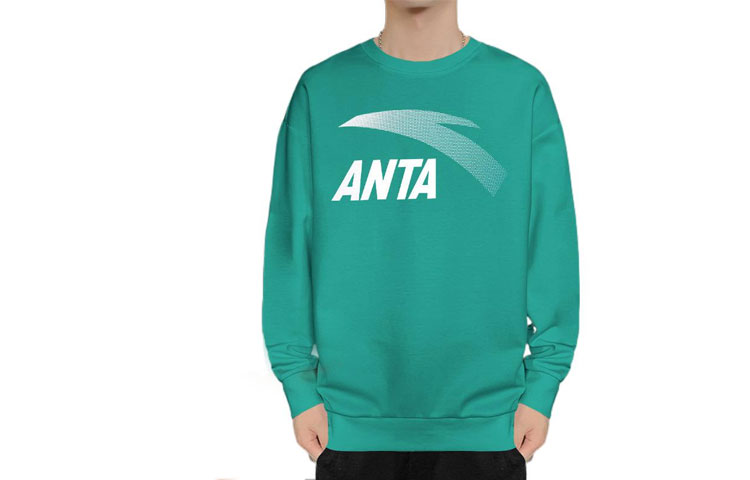 Anta Logo Printed Crewneck Pullover Sweatshirt Green 952038771-7