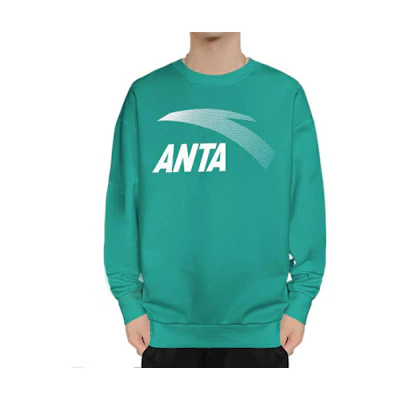 Anta Logo Printed Crewneck Pullover Sweatshirt Green 952038771-7