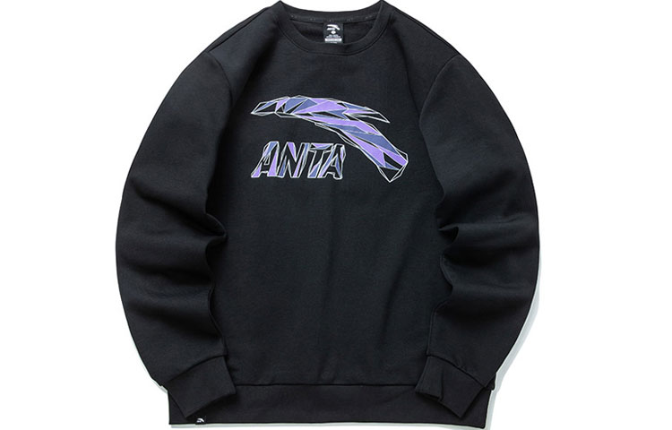 Anta Logo Printed Crewneck Sweatshirt Unisex Loose Fit Black Long Sleeve 95838733A-9