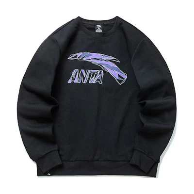 Anta Logo Printed Crewneck Sweatshirt Unisex Loose Fit Black Long Sleeve 95838733A-9