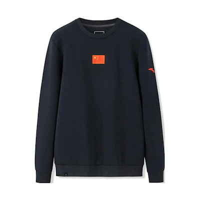 Anta Logo Pullover Sweatshirt Black with National Flag Print Design 152250708-2