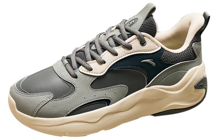 Lookbook Anta安踏 圓頭繫帶 減震耐磨 低筒 老爹鞋 男款 灰白