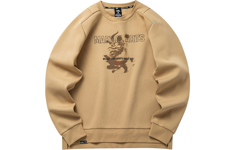 Anta Martial Arts Print Pullover Sweatshirt - Couples' Edition in Light Brown 952217706-4