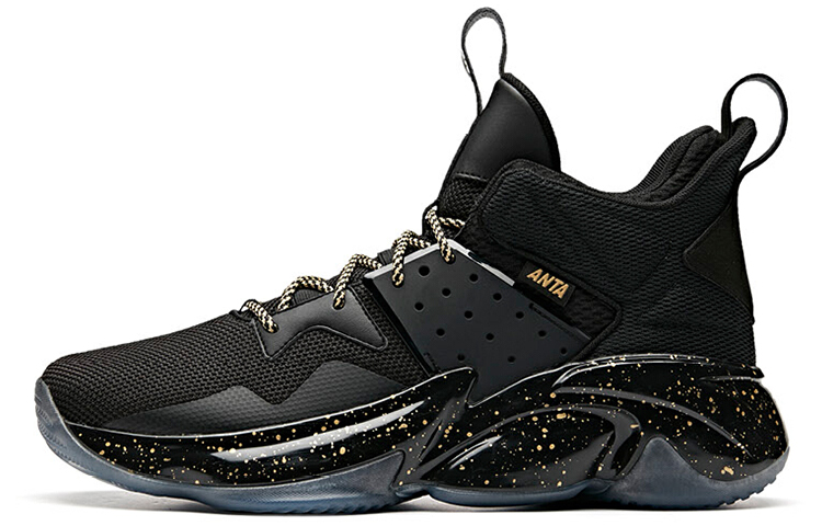 Anta Mid Top Basketball Shoes 'Black Gold White' 91941181-3