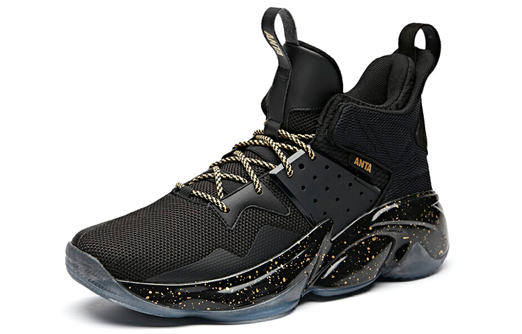Lookbook Anta Mid Top Basketball Shoes 'Black Gold White' 91941181-3