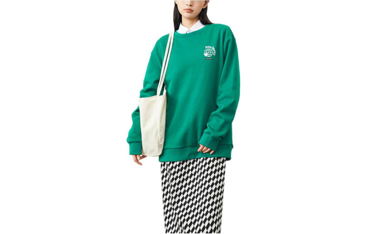 Anta Mint Green Unisex Pullover Sweatshirt with Logo Print 972248708-1