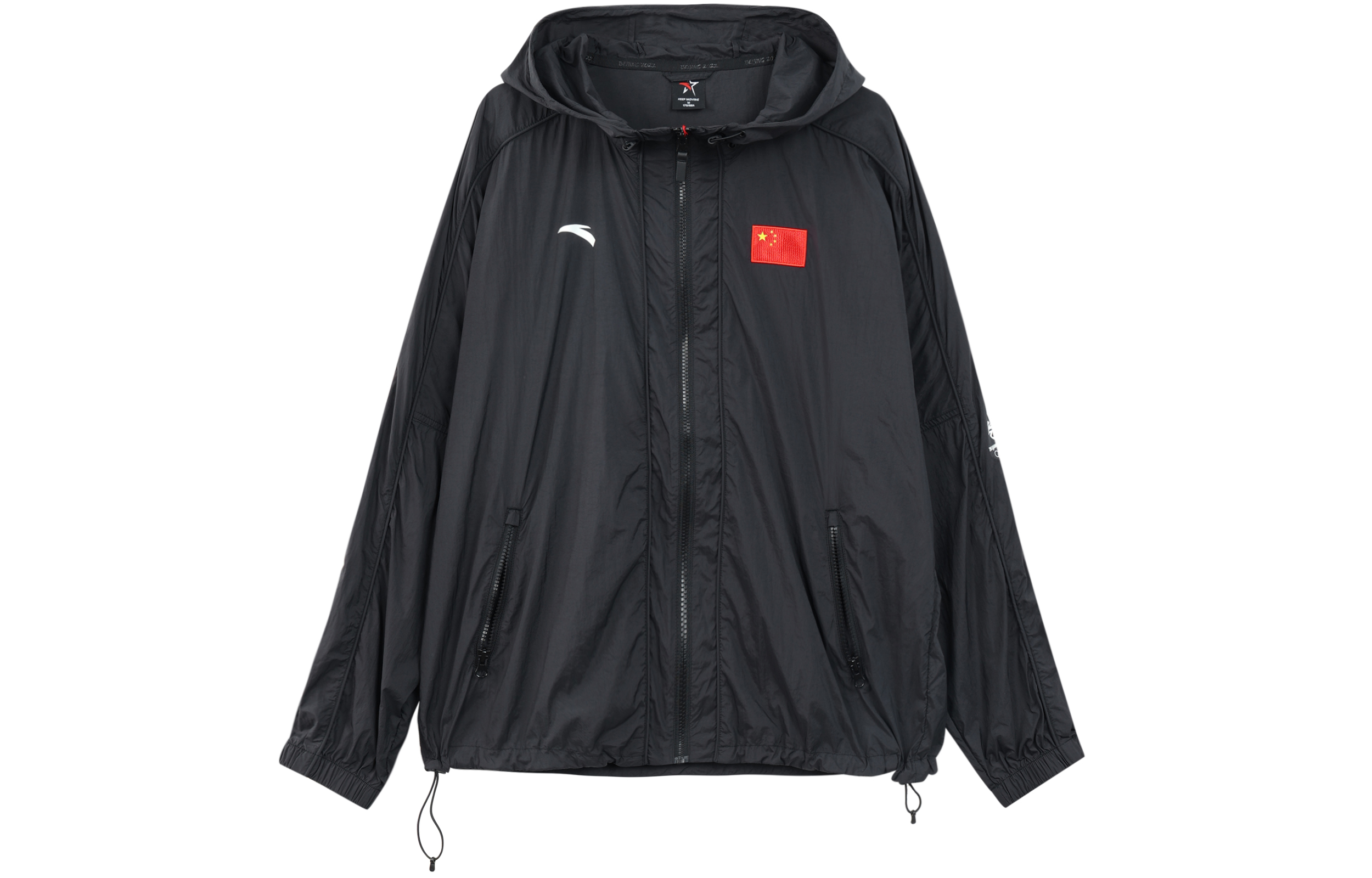 Anta National Flag Series Embroidered Hoodie Woven Jacket Unisex Black. 152130619-2