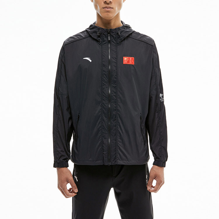 Shop 안타 국기 시리즈 자수 후드 우븐 재킷 유니섹스 블랙. 152130619-2