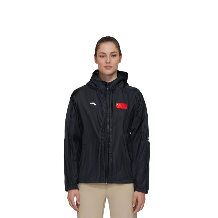 Sizing 안타 국기 시리즈 자수 후드 우븐 재킷 유니섹스 블랙. 152130619-2