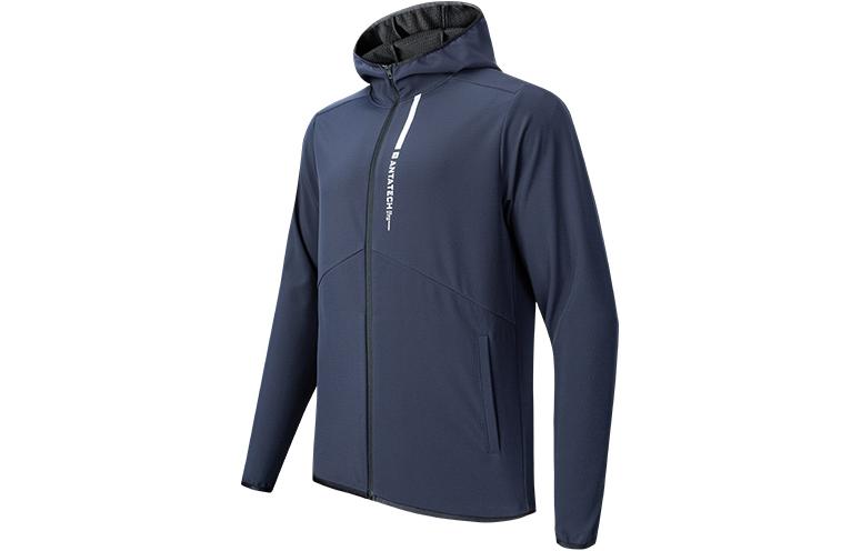 Anta Navy Blue Letter Print Zip-Up Hoodie Jacket 952247611-2