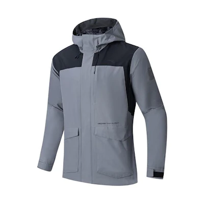 Anta Outdoor Colorblock Water-Resistant Hooded Jacket - Pencil Gray 152416613-1