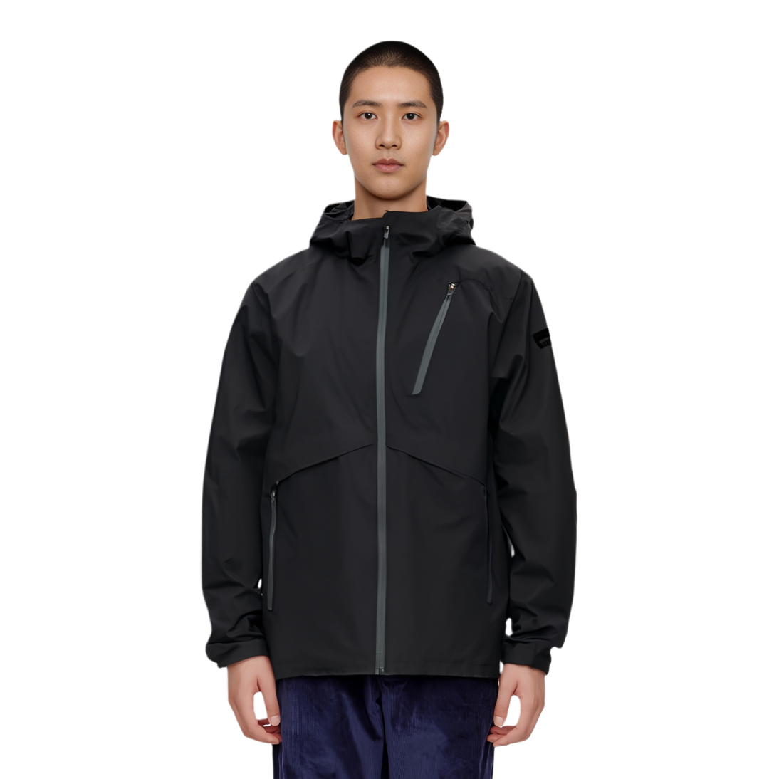 Lookbook 安踏戶外拼接拉鍊連帽外套 基本款黑色 152437628-5