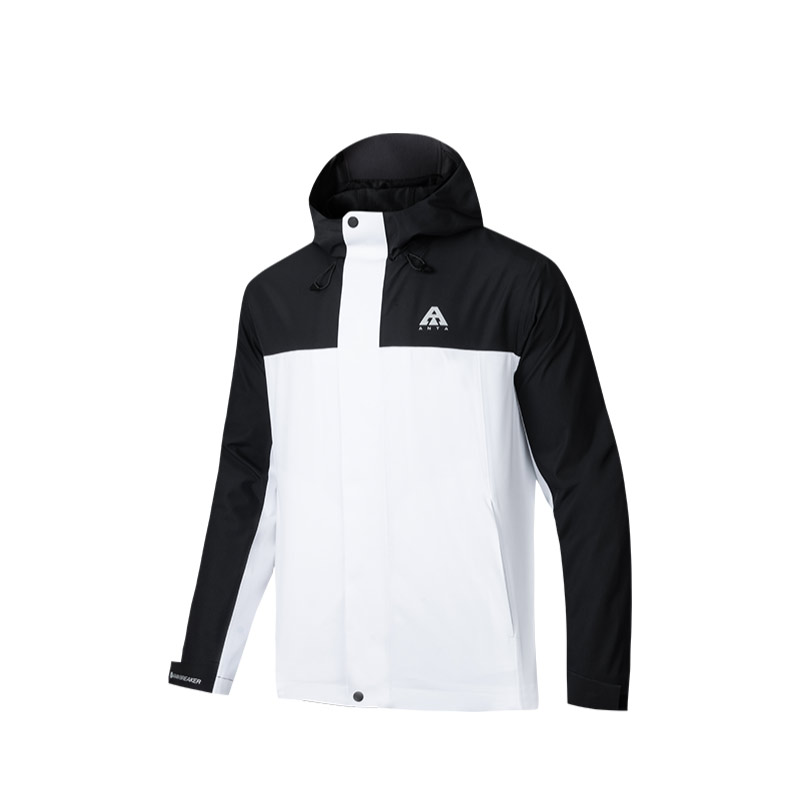 Anta Outdoor Hooded Shell Jacket 20 Black White - Waterproof & Windproof for Men 952437617-8