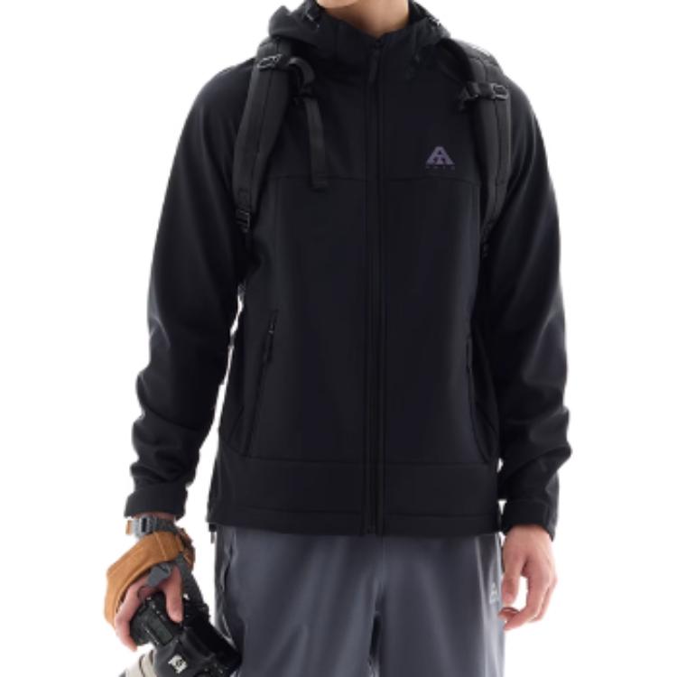 Anta Outdoor Series Black Waterproof Windproof Hooded Jacket 952446610-1