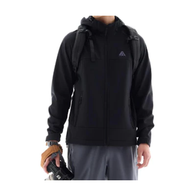 Anta Outdoor Series Black Waterproof Windproof Hooded Jacket 952446610-1
