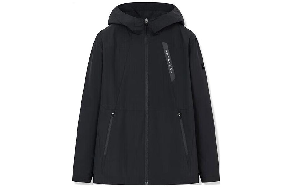 Anta Outdoor Series Colorblock Letter Print Hooded Jacket Black Mens 152317621-5