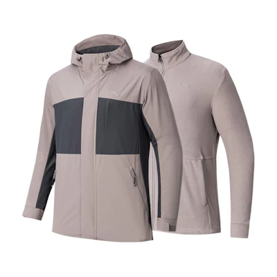 Anta Outdoor Series Fleece Hoodie Jacket Set - Gray/Deep Brown Gray 152346604-3