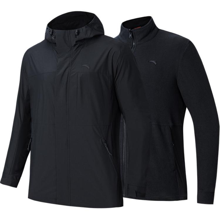 Anta Outdoor Series Fleece Zipper Hoodie Black Jacket Two-Piece Set 152346604-4